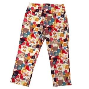 Floral Print Cropped Pants Colorful Abstract Brushstroke Design‎ Casual